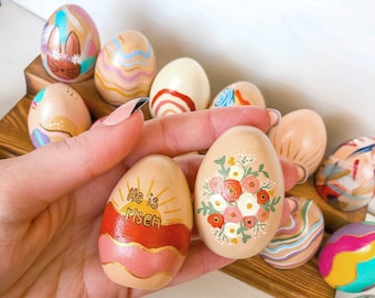 Huevos de Pascua de madera pintados a mano / Pintados a mano / Huevos de madera / Huevos de Pascua / Personalizado / Personalizable / Regalo personalizado / Decoración de madera