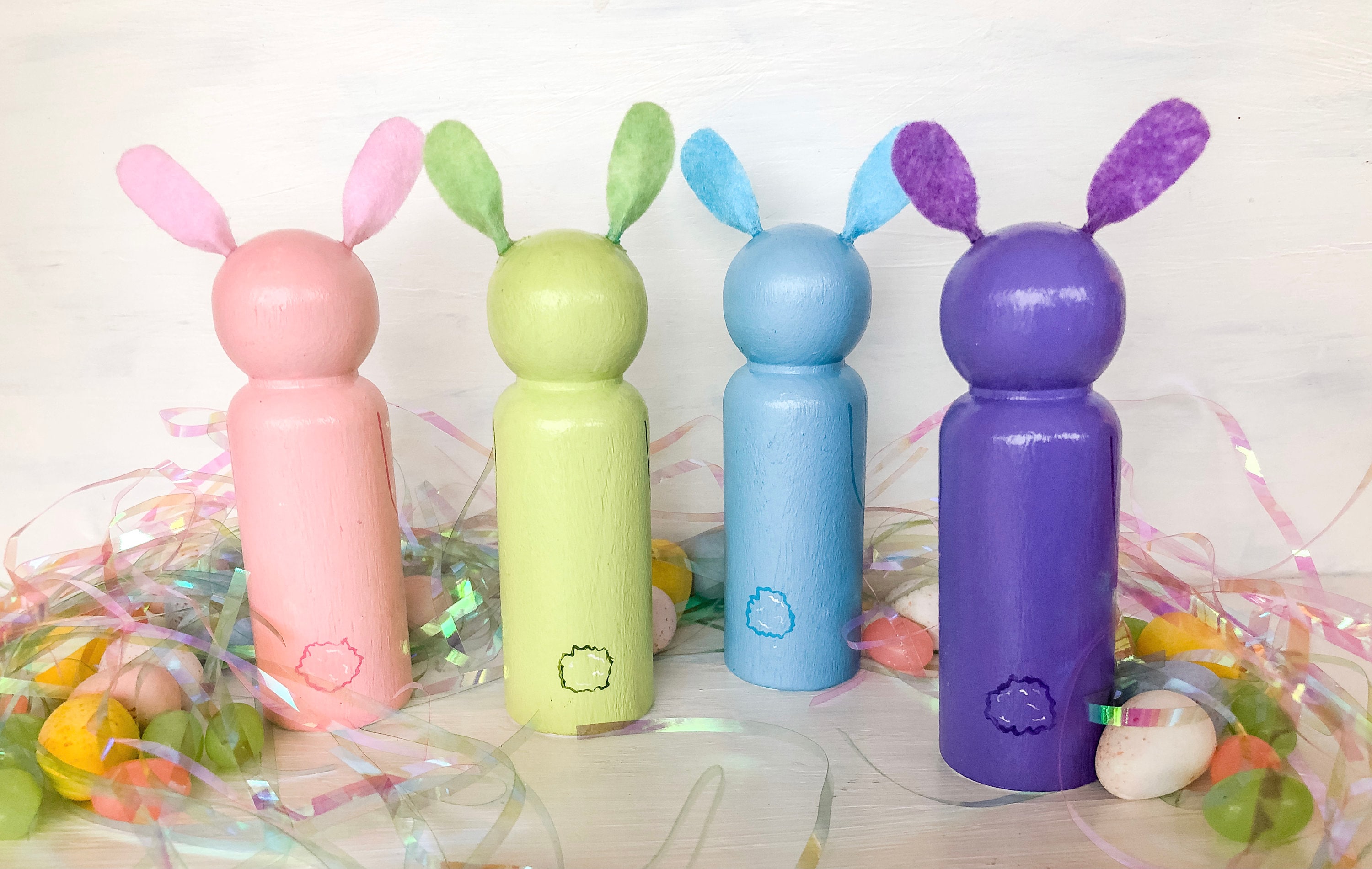 Colorful Easter Bunny Peg Dolls Colorful Easter Bunnies - Etsy
