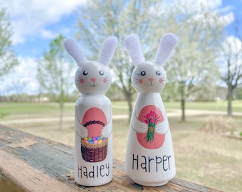 Personalized Easter Bunny Peg Dolls | Spring Tulips | Tulips | Easter | Easter Basket | Easter Eggs | Easter Bunny | Bunny | Hand Painted