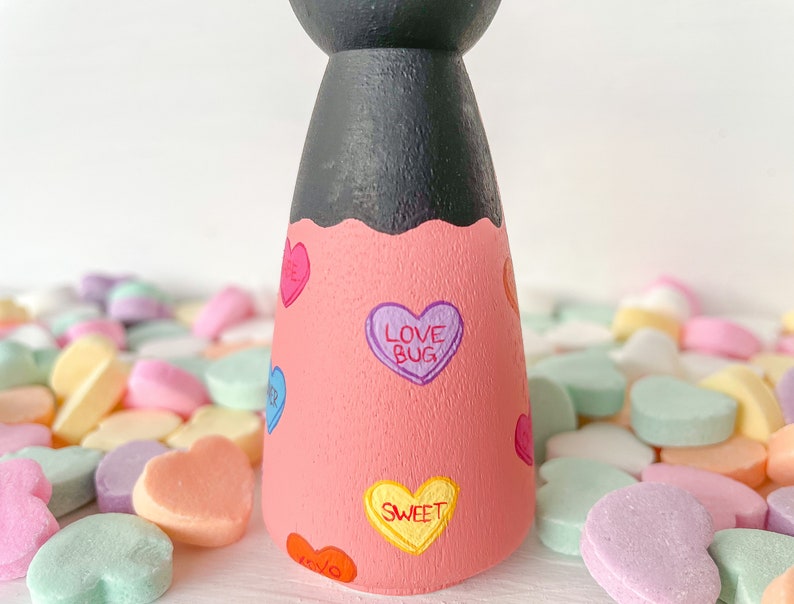 Love Hearts Peg Doll Valentine Valentines Valentines Day Valentines Gift Personalized Gift Hand Painted Peg Doll image 6