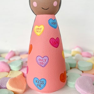 Love Hearts Peg Doll Valentine Valentines Valentines Day Valentines Gift Personalized Gift Hand Painted Peg Doll image 2