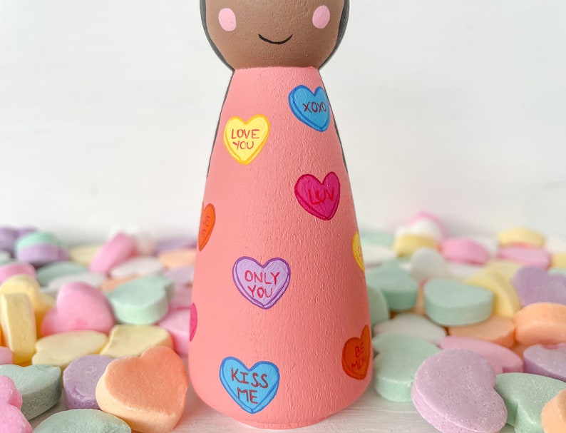 Love Hearts Peg Doll Valentine Valentines Valentines Day Valentines Gift Personalized Gift Hand Painted Peg Doll image 2