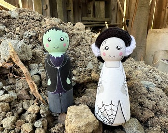 Monster | Bride of Monster | Halloween Peg Dolls | Halloween | Creature | Halloween Decor | Hand Painted | Science Fiction | Horror