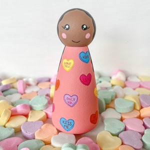 Love Hearts Peg Doll Valentine Valentines Valentines Day Valentines Gift Personalized Gift Hand Painted Peg Doll image 1