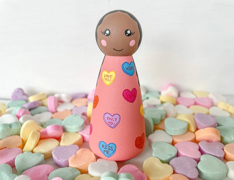 Love Hearts Peg Doll Valentine Valentines Valentines Day Valentines Gift Personalized Gift Hand Painted Peg Doll image 1