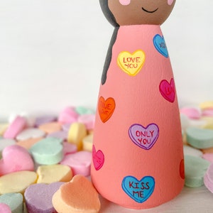 Love Hearts Peg Doll Valentine Valentines Valentines Day Valentines Gift Personalized Gift Hand Painted Peg Doll image 8