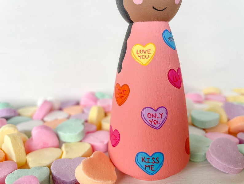 Love Hearts Peg Doll Valentine Valentines Valentines Day Valentines Gift Personalized Gift Hand Painted Peg Doll image 8