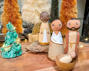 Nativity Peg Doll Set | 13 Piece | Hand Painted | Christmas