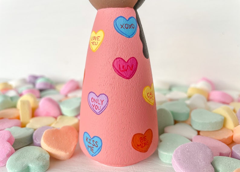 Love Hearts Peg Doll Valentine Valentines Valentines Day Valentines Gift Personalized Gift Hand Painted Peg Doll image 3