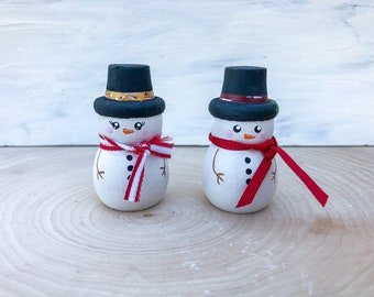 Painted Snowman Wood Set| Snowman | Snow-woman | Christmas Gift | Christmas Decor | Wooden Decor | Hand Painted | Hand Painted Gift