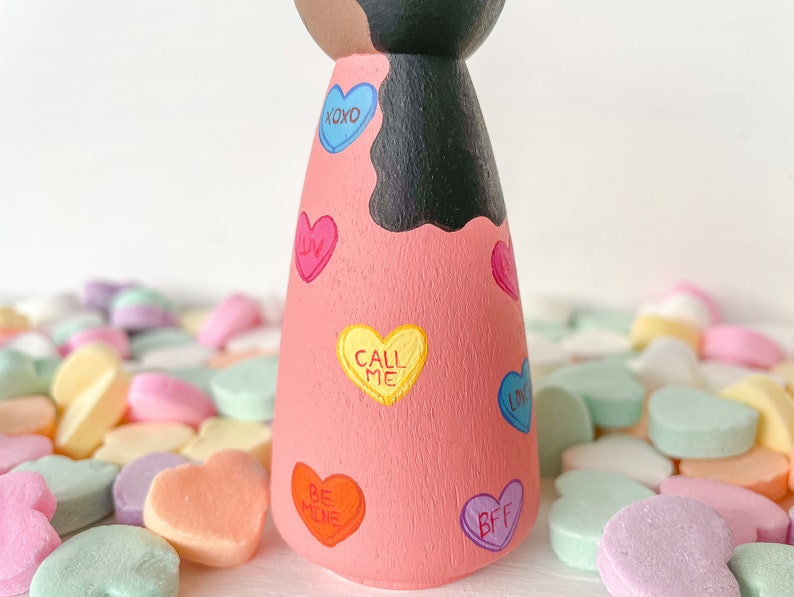 Love Hearts Peg Doll Valentine Valentines Valentines Day Valentines Gift Personalized Gift Hand Painted Peg Doll image 4