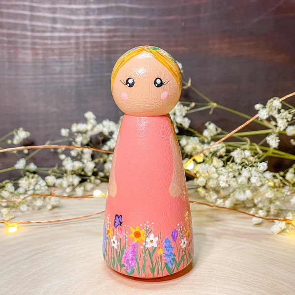 Spring Flower Peg Doll | Spring Flower | Spring | Hand Painted | Wooden Toy | Hand Painted Toy | Wooden Decor | Hand Painted Decor | Gift