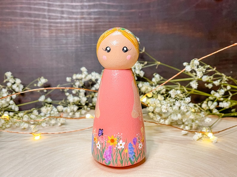Spring Flower Peg Doll | Spring Flower | Spring | Hand Painted | Wooden Toy | Hand Painted Toy | Wooden Decor | Hand Painted Decor | Gift image 1