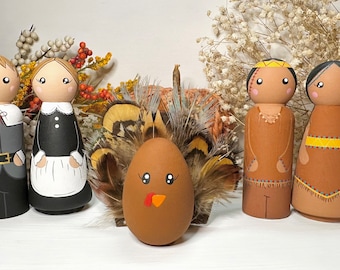 Thanksgiving-poppetjes | Indiaanse poppetjes | Pilgrim Peg-poppen | Dankzegging | Herfst | Herfst | Herfstdecoratie | Herfstdecor