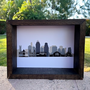 City Skyline Shadow Box Peg Doll Display | Wyświetlacz Shadow Box | Shadow Box | City Skyline | Skyline | Ręcznie robiony | Prezent świąteczny