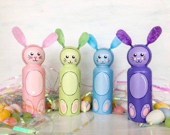 Colorful Easter Bunny Peg Dolls | Colorful Easter Bunnies | Colorful Bunnies | Bunnies | Colorful | Easter | Easter Basket | Easter Decor