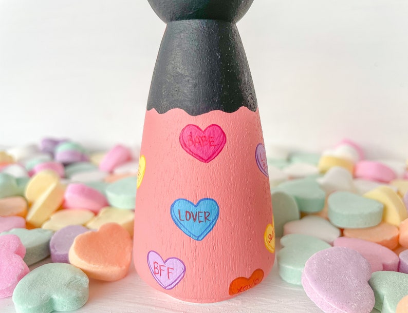 Love Hearts Peg Doll Valentine Valentines Valentines Day Valentines Gift Personalized Gift Hand Painted Peg Doll image 5