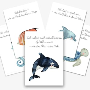 16 Affirmationskarten Meereswelt A6 PDF| Affirmationskarten Kinder ausdrucken | Kartenformat A6 | Mutmacherkarten für Kinder | Montessori