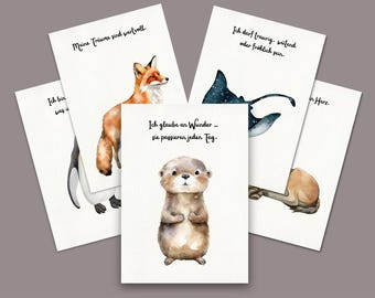 16 枚の動物の肯定カード PDF |子供向けの肯定カードを印刷する |カードフォーマット A6 |子どもを励ます動物カード|モンテッソーリ