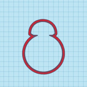 May include: Red plastic cookie cutter shaped like a snowman with a round body and a rounded top hat.