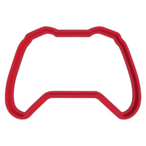 Könnte beinhalten: Roter Plastik-Ausstecher in Form eines Videospiel-Controllers.