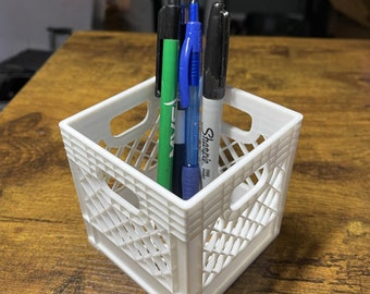 Milk Crate Pen Holder | Desk Organizer | Crate Pen Holder | Desk Pen Holder |  Desk Art | Available In Any Color