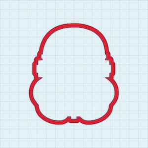 May include: A red outline of a Star Wars Stormtrooper helmet. The helmet is a popular character from the Star Wars franchise.