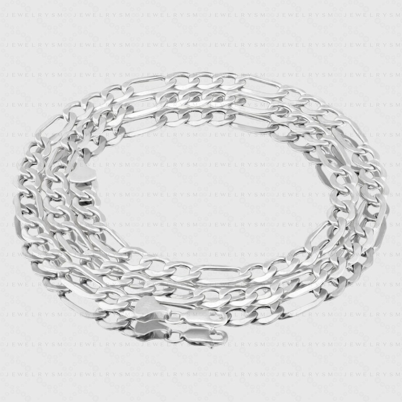14K Figaro Solid White Gold Chain Necklace 1630 Etsy Ireland