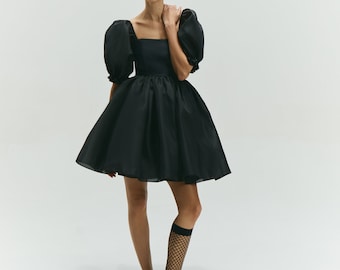 Dress Bertha, Organza puffed sleeves dress, Puffed sleeves dress, Black puffed sleeves dress