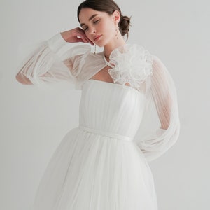 Penny Dress, Plisse Tulle Short wedding dress with bolero, Modest Wedding Dress, Elopement Dress, Reception Dress, Engagement Dress