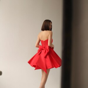 Emily dress with bow in back, short wedding dress with bow, Rehearsal dinner dress, Dramatic bow at back image 6