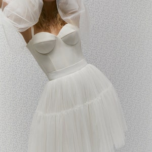 Tulle Mini Wedding Skirt: Stephanie Design with Satin Belt