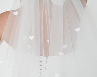 Wedding Veil with Satin hearts, Amelia Veil