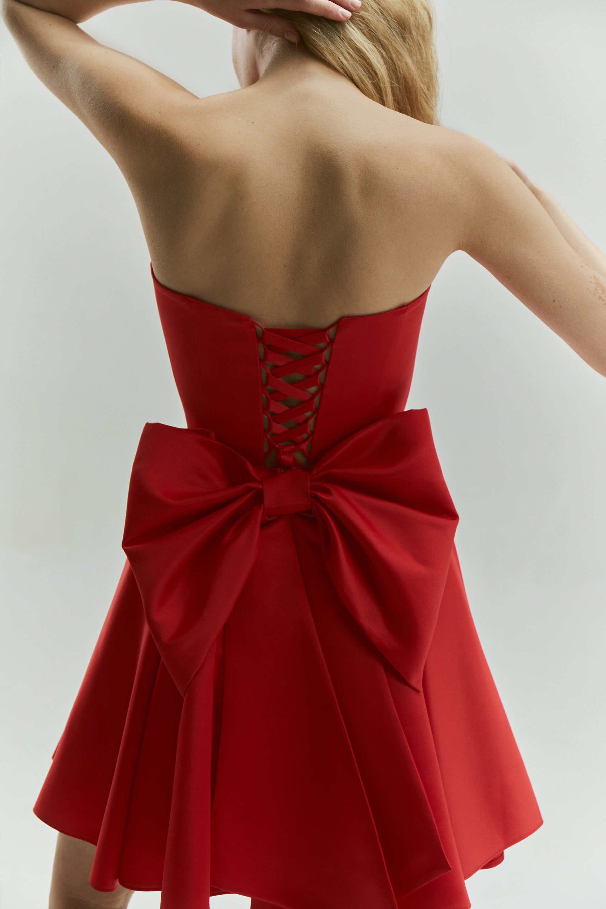 red formal dress with bow Strapless Red Prom Dresses with Big Bow Party Dress High Slit Evening Dress ARD3064 main image 0