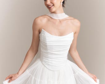 Wedding Corset and Tulle Skirt Set: Basque Waist, Taffeta & Tulle