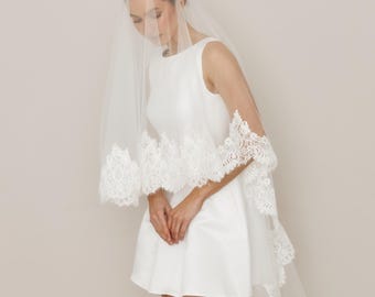 Cathedral Lace Mantilla Veil, Catholic, Edge Veil, Blusher Veil, Spanish Veil, Vow renewal veil, Fiona