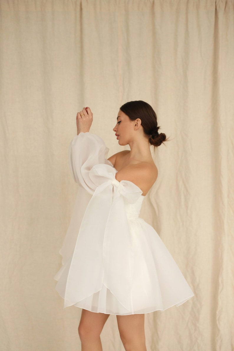 Debra dress, Short wedding dress with sleeves, Elopement Dress, Reception dress, Rehearsal dinner dress, Bridal shower dress image 6