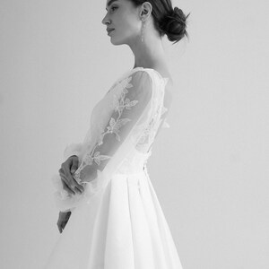 Ivory Satin Two Piece Lace Top Short Sleeves Wedding Dresses, Bridal Gowns, PW324