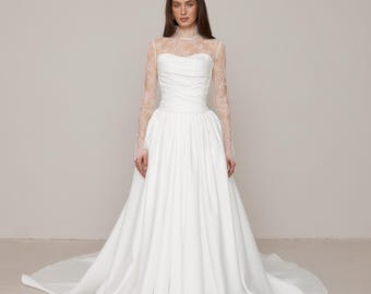 Two pieces Simple Wedding Dress & Lace Bolero Long Sleeves, Vera Dress