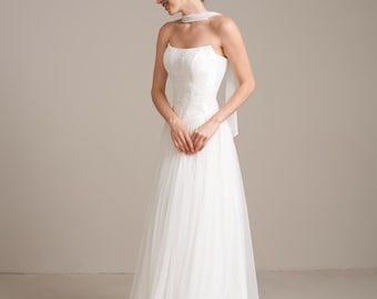 Two Pieces- Bridal Drop Waist Corset and Tulle Skirt, Wedding Separates, Sienna Set