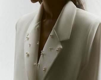 Zoe Wedding Suit, Chic Bridal Suit, Engagement Women Suit, White Wedding Blazer