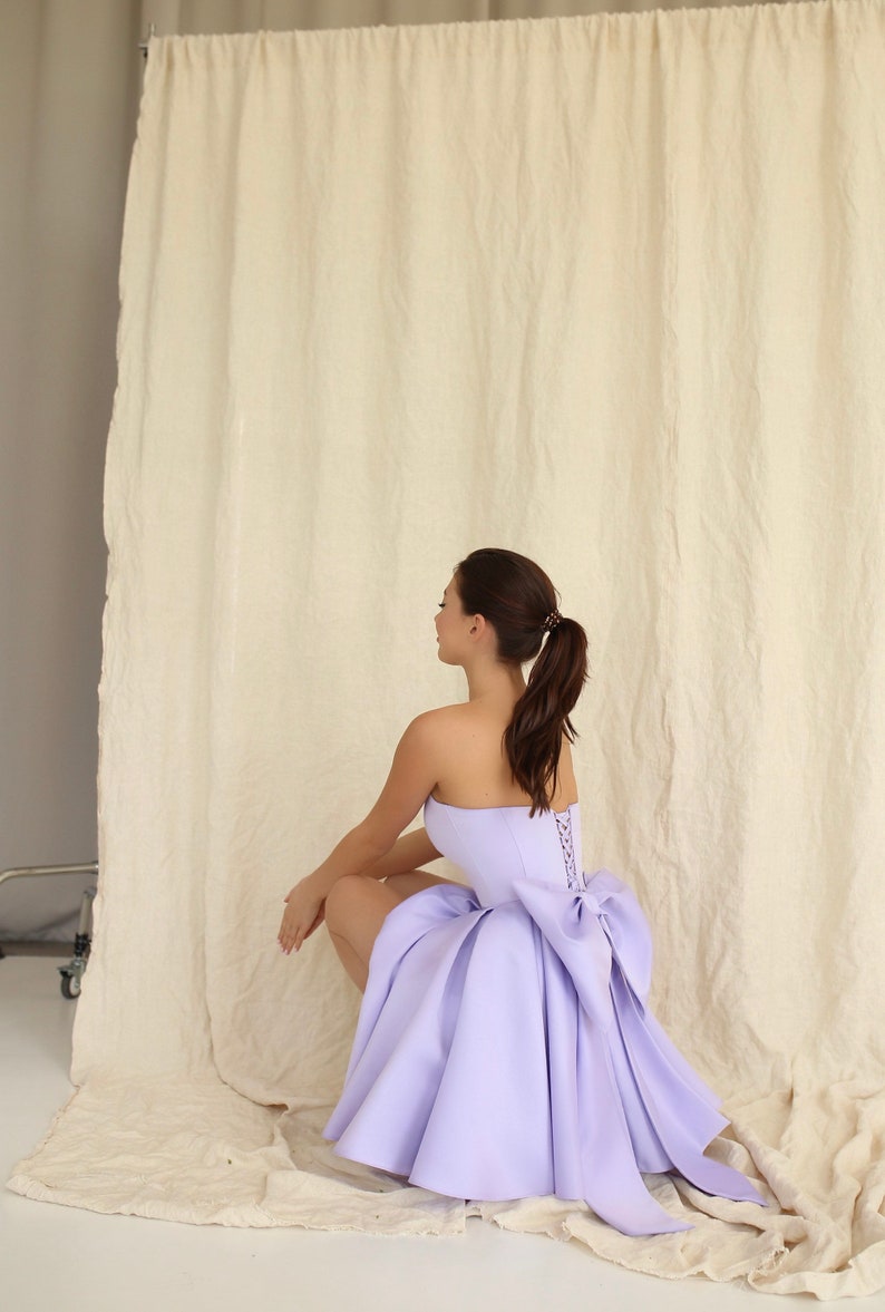 Emily dress with bow in back, short wedding dress with bow, Rehearsal dinner dress, Dramatic bow at back image 4