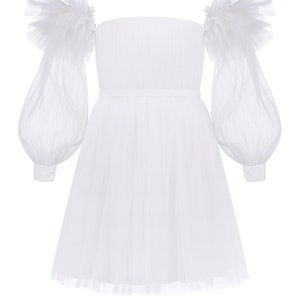 Patty dress, short wedding pleated dress with detachable long sleeves image 8