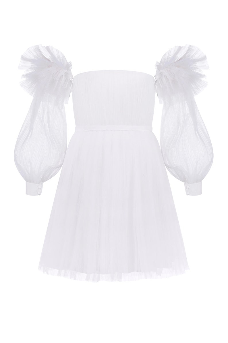 Patty dress, short wedding pleated dress with detachable long sleeves image 8