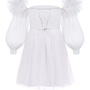 Patty Dress, Short Wedding Pleated Dress With Detachable Long Sleeves ...