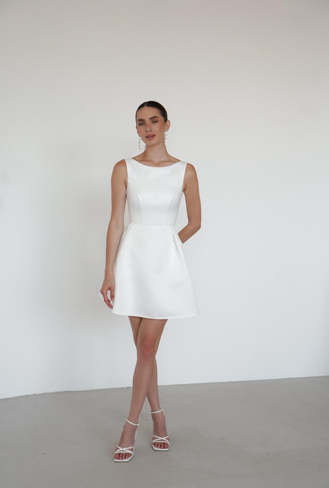 Mini Satin Wedding Dress Grace: Modest Bridal Gown With Pockets - Etsy