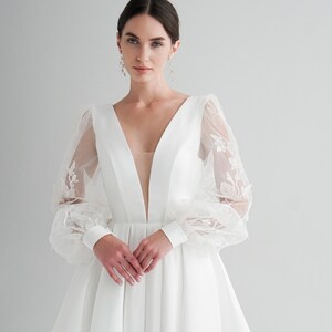 Tyler short sleeve chiffon wedding dress in ivory s18 main image 0