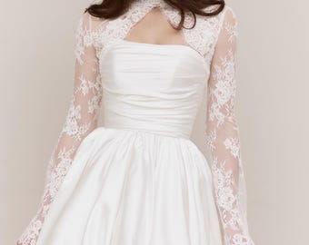 Wedding Lace Ivory Bolero with long sleeves, Bridal Topper, Bridal Separates, Clara