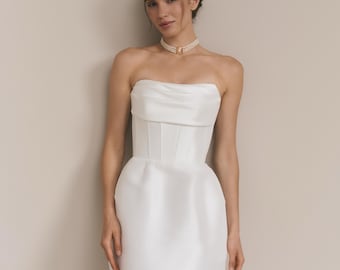 Mikado Mini Wedding Dress: Strapless Corset, Lace-Up Back