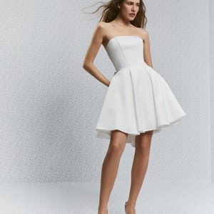 Mini Satin Wedding Dress: Emily Strapless Dress with Maxi Bow
